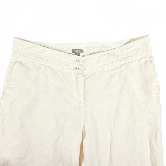 J.Jill 100% Linen Wide Leg Cropped Cream Pants Womens 14 Coastal Lagenlook Lined - Picture 3 of 10